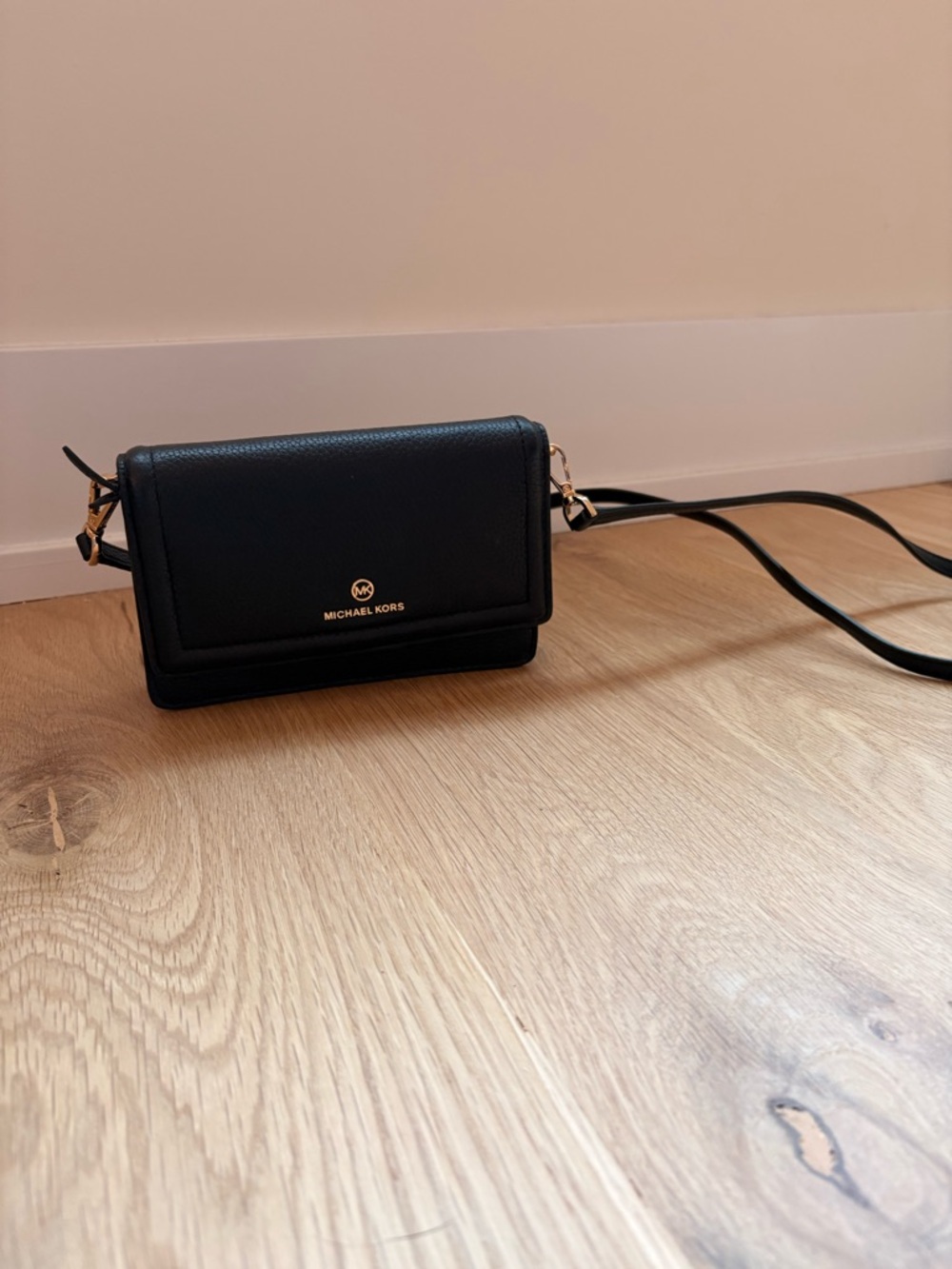 Michael Kors Black Pebbled Leather Crossbody with Gold Hardware